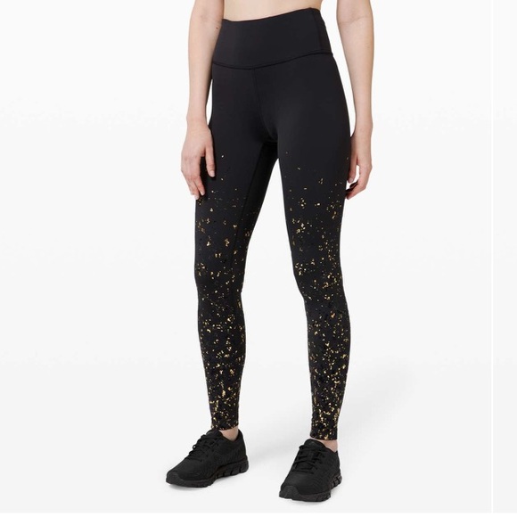 LULULEMON Black With Gold Speckles Speed Wunder Tight size 6 - Picture 1 of 13
